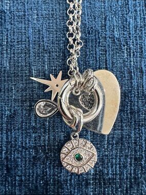 Silver Multi-Charm Heart Necklace - Layered Pendant Necklace Fashion Jewelry